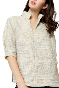 Violetta Top in Natural Blue Metallic Tweed