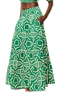 Yelena Skirt in Green Mosaic Tile