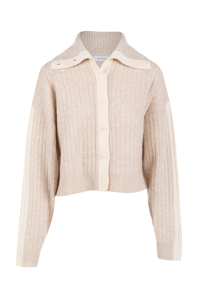 Wool Cashmere Reversible Marled Collared Cardigan