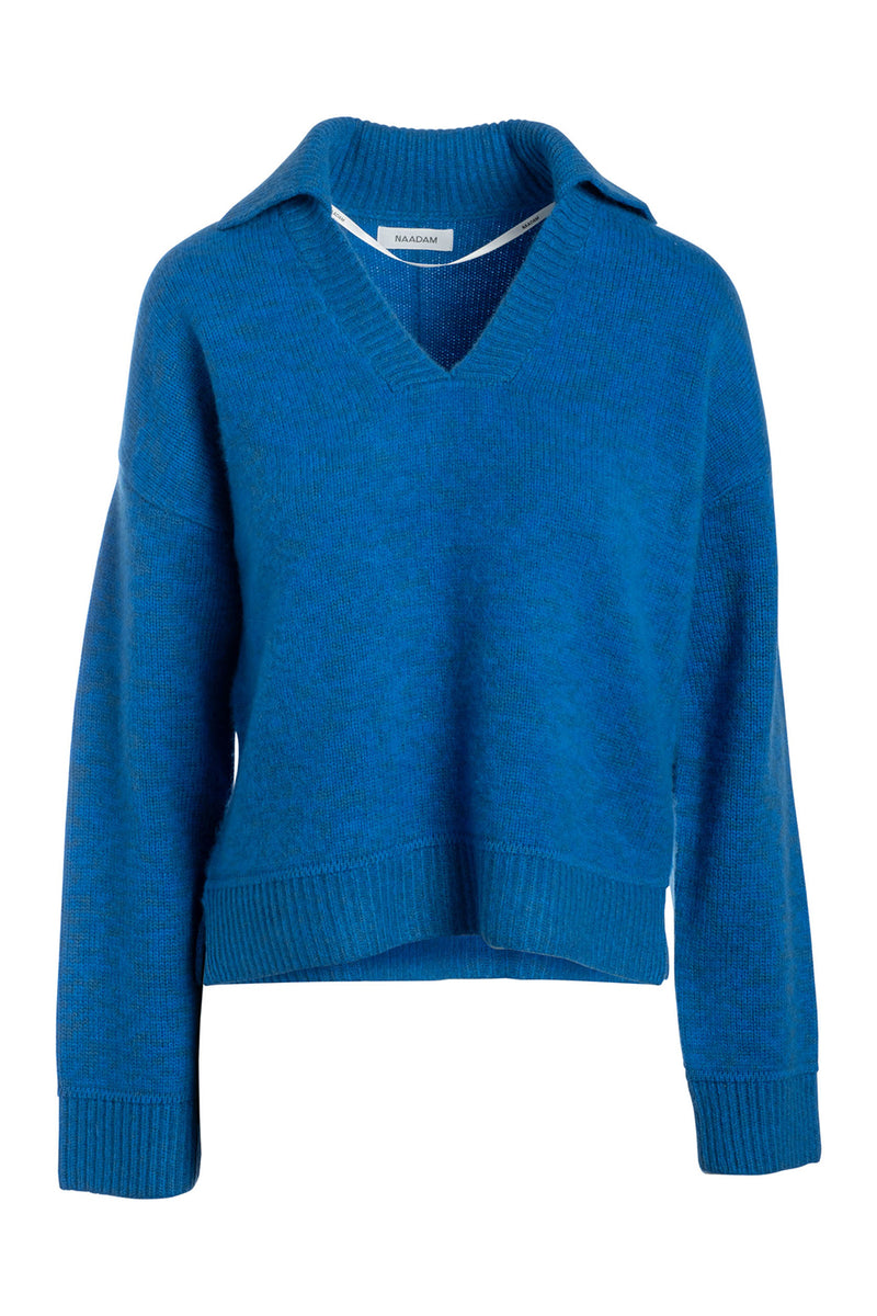 Super Luxe Cashmere Marled Polo in Royal Blue