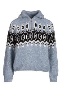 Lofty Alpaca Fair Isle Quarter Zip in Blue Combo