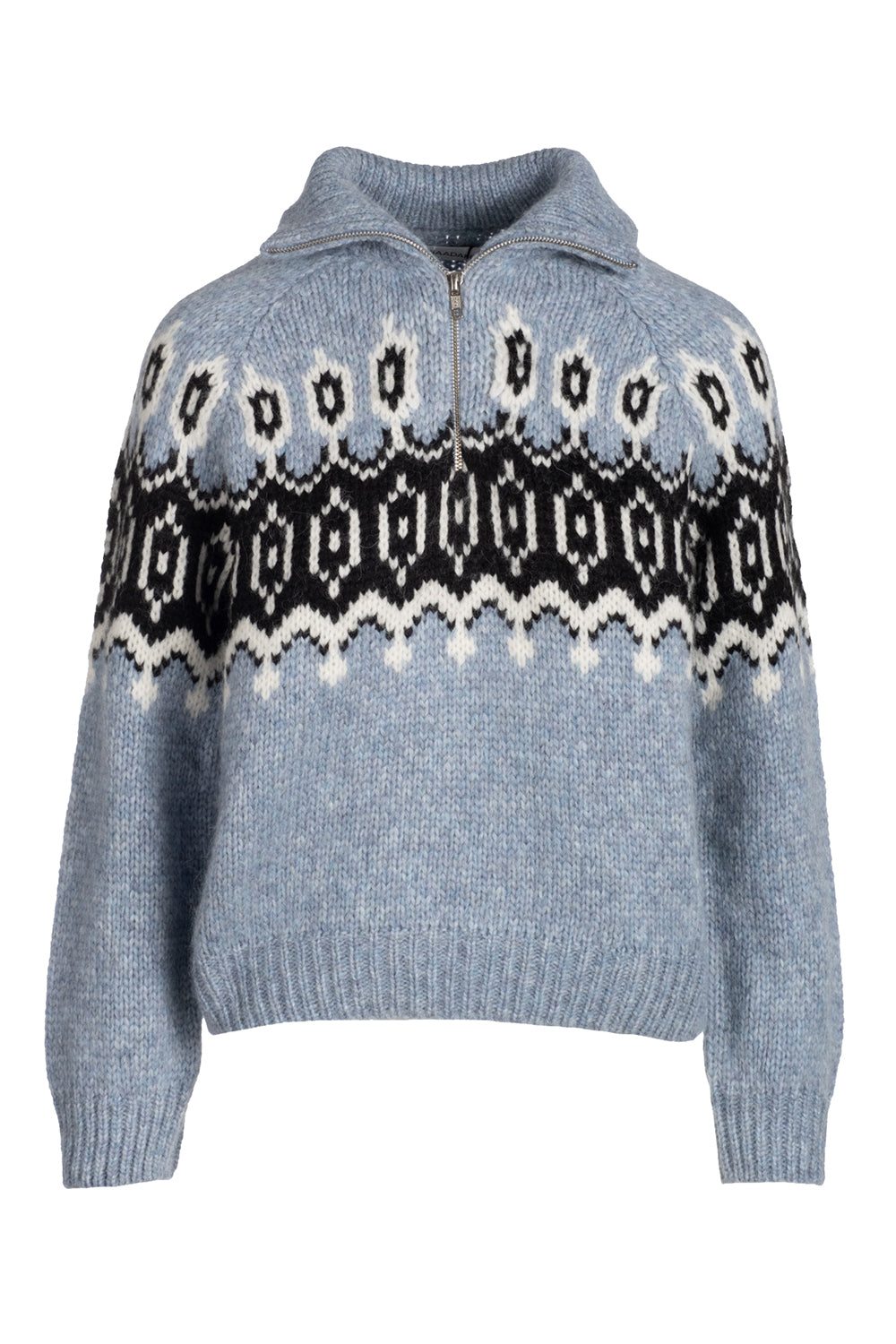 Lofty Alpaca Fair Isle Quarter Zip in Blue Combo