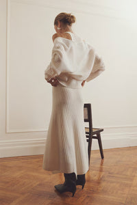 Luxe Cashmino Ribbed Skirt in White