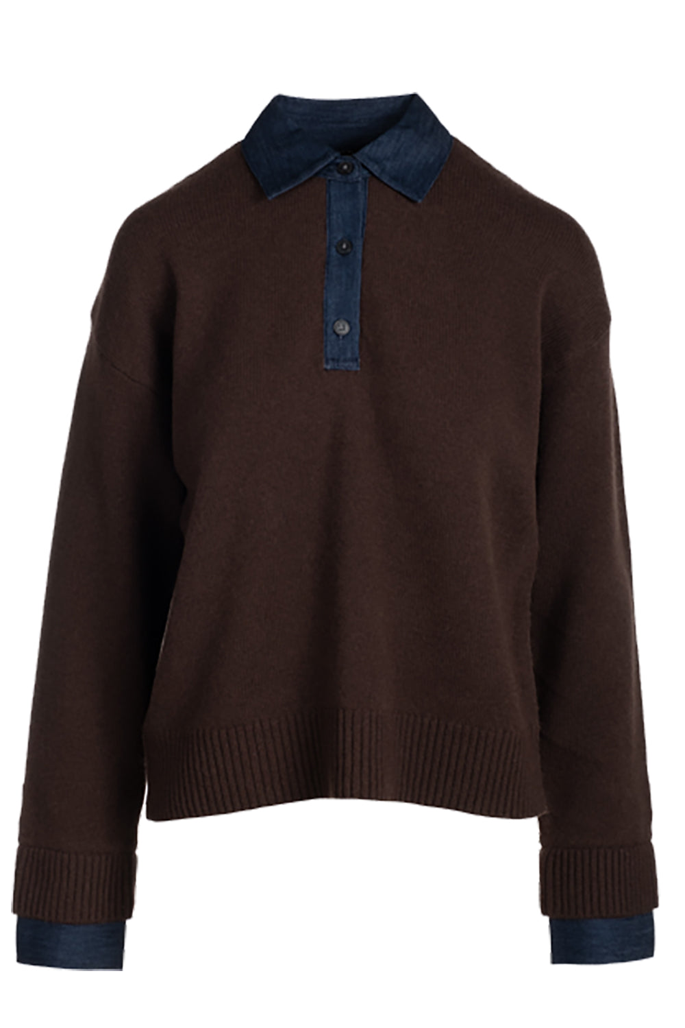 Premium Cashmino Denim Mixed Media Polo in Chocolate