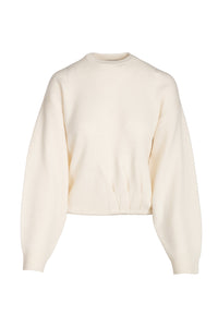 Premium Cashmino Pleated Crewneck in White