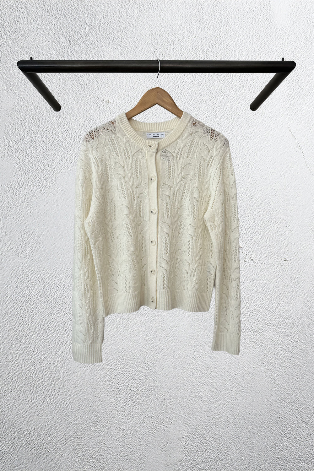 Premium Cashmino Pointelle Cardigan in Cream