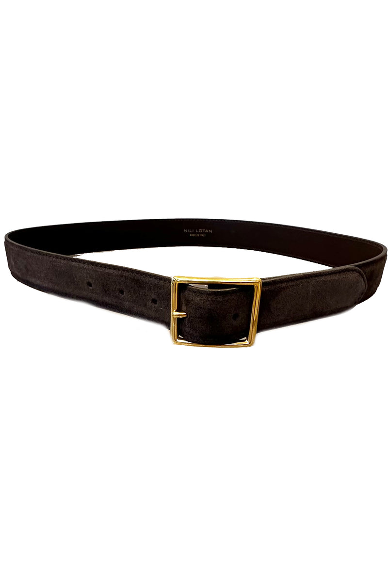 Gabriele Belt in Espresso Suede with Antique Gold Buckle
