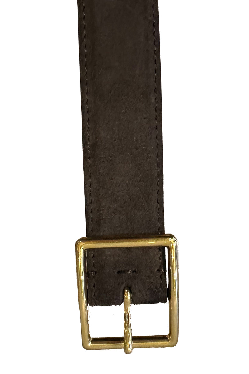 Gabriele Belt in Espresso Suede with Antique Gold Buckle