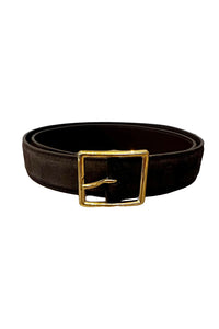 Gabriele Belt in Espresso Suede with Antique Gold Buckle