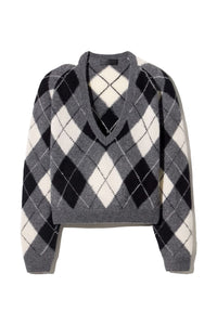 Feron Argyle Sweater in Grey Ivory Argyle