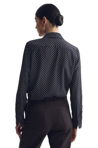 Gaia Silk Shirt in Obsidian Ivory Polka Dot
