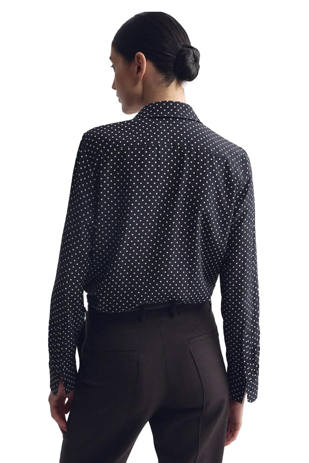 Gaia Silk Shirt in Obsidian Ivory Polka Dot