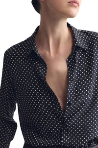 Gaia Silk Shirt in Obsidian Ivory Polka Dot