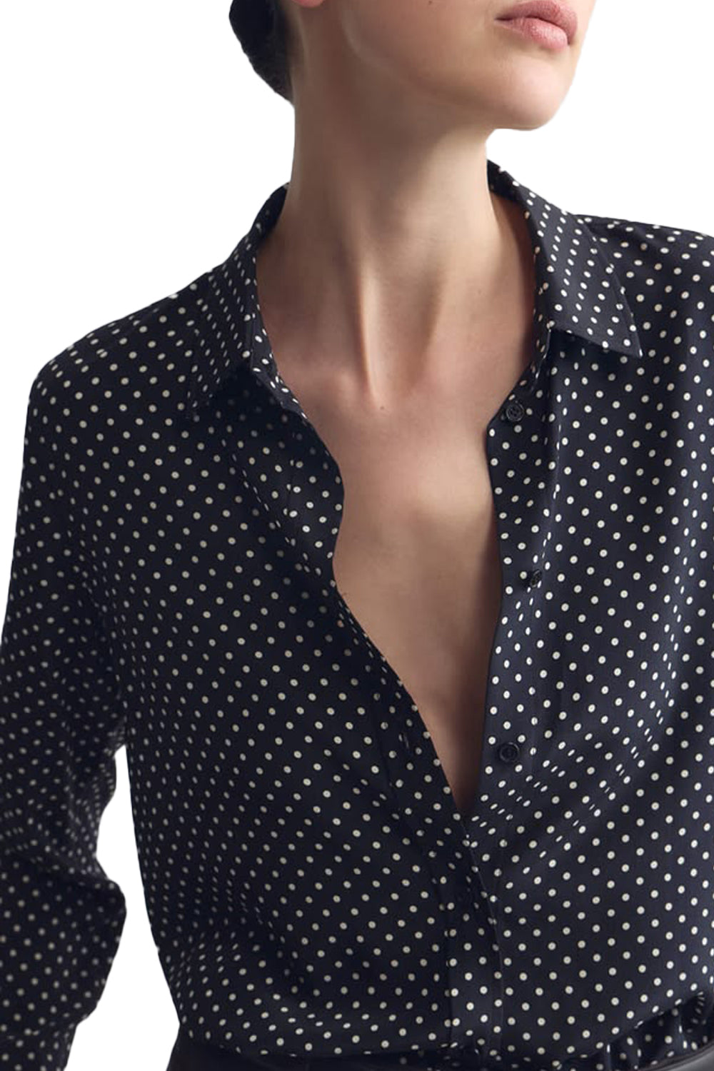 Gaia Silk Shirt in Obsidian Ivory Polka Dot