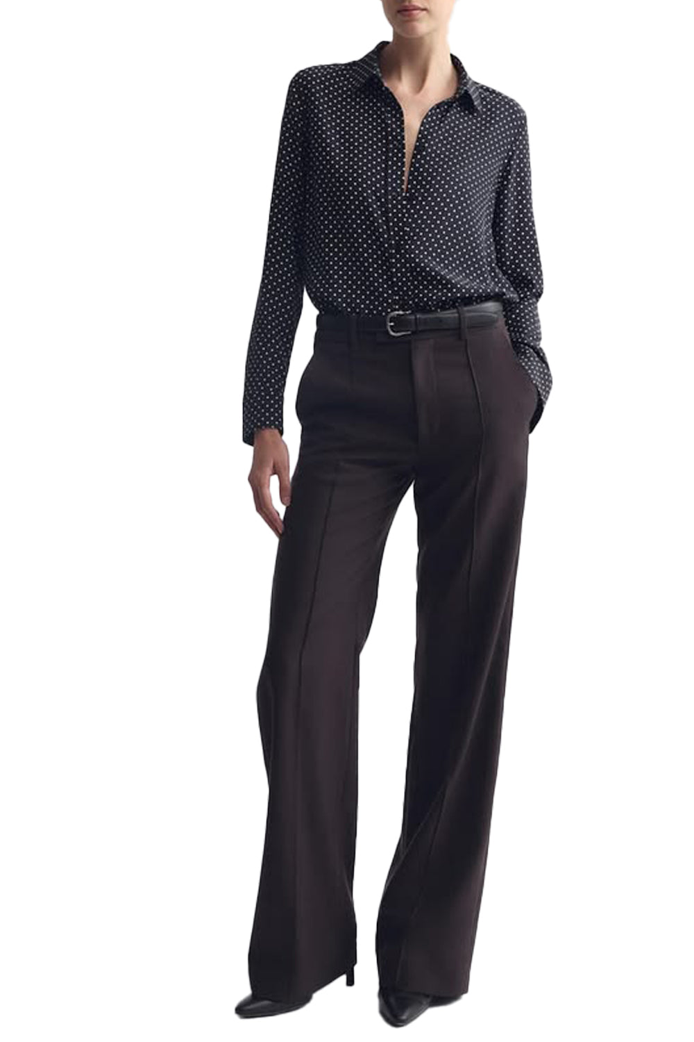 Gaia Silk Shirt in Obsidian Ivory Polka Dot