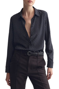 Gaia Silk Shirt in Obsidian Ivory Polka Dot