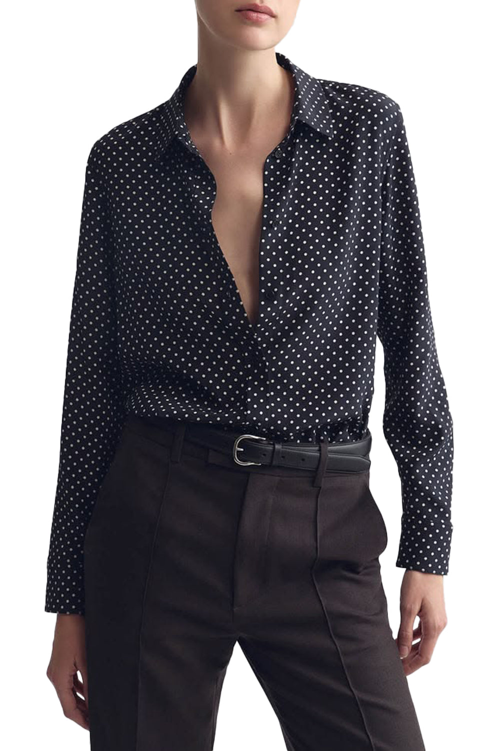 Gaia Silk Shirt in Obsidian Ivory Polka Dot