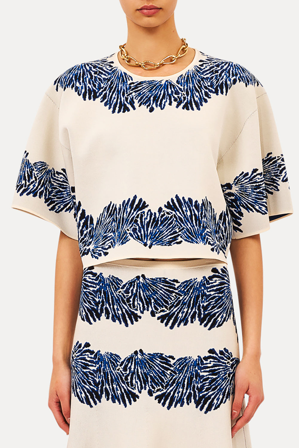 Alara Short Sleeve Knit Jacquard Top in Lapis