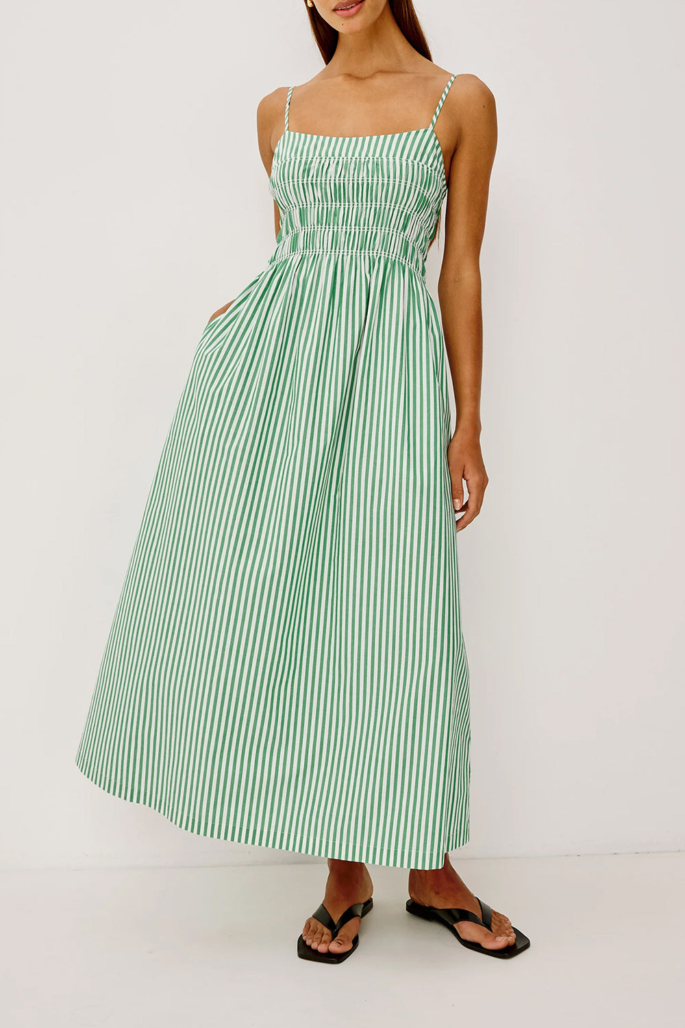 Primrose Dress in Emerald Stripe
