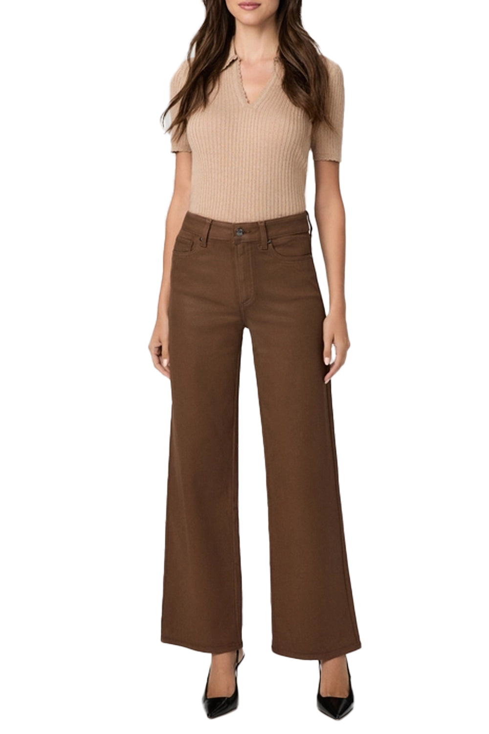 Anessa 31" Wide Leg Jean in Cognac Luxe Coating