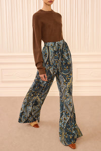 Sawyer Wide Leg Silk Pant in Prussian