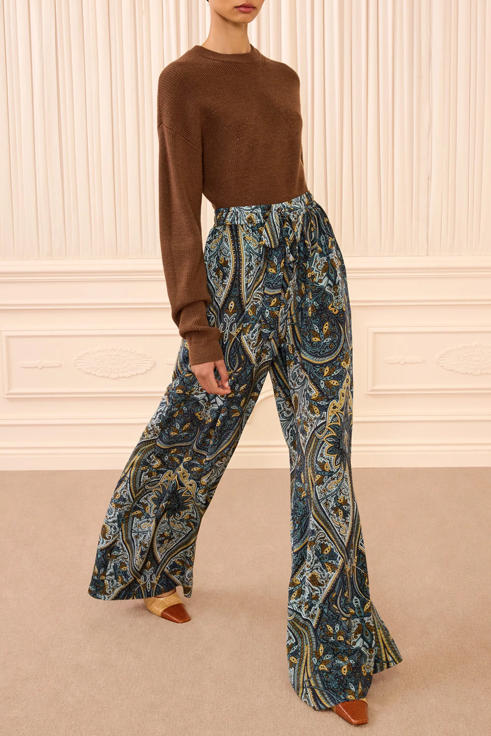 Sawyer Wide Leg Silk Pant in Prussian