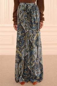 Sawyer Wide Leg Silk Pant in Prussian