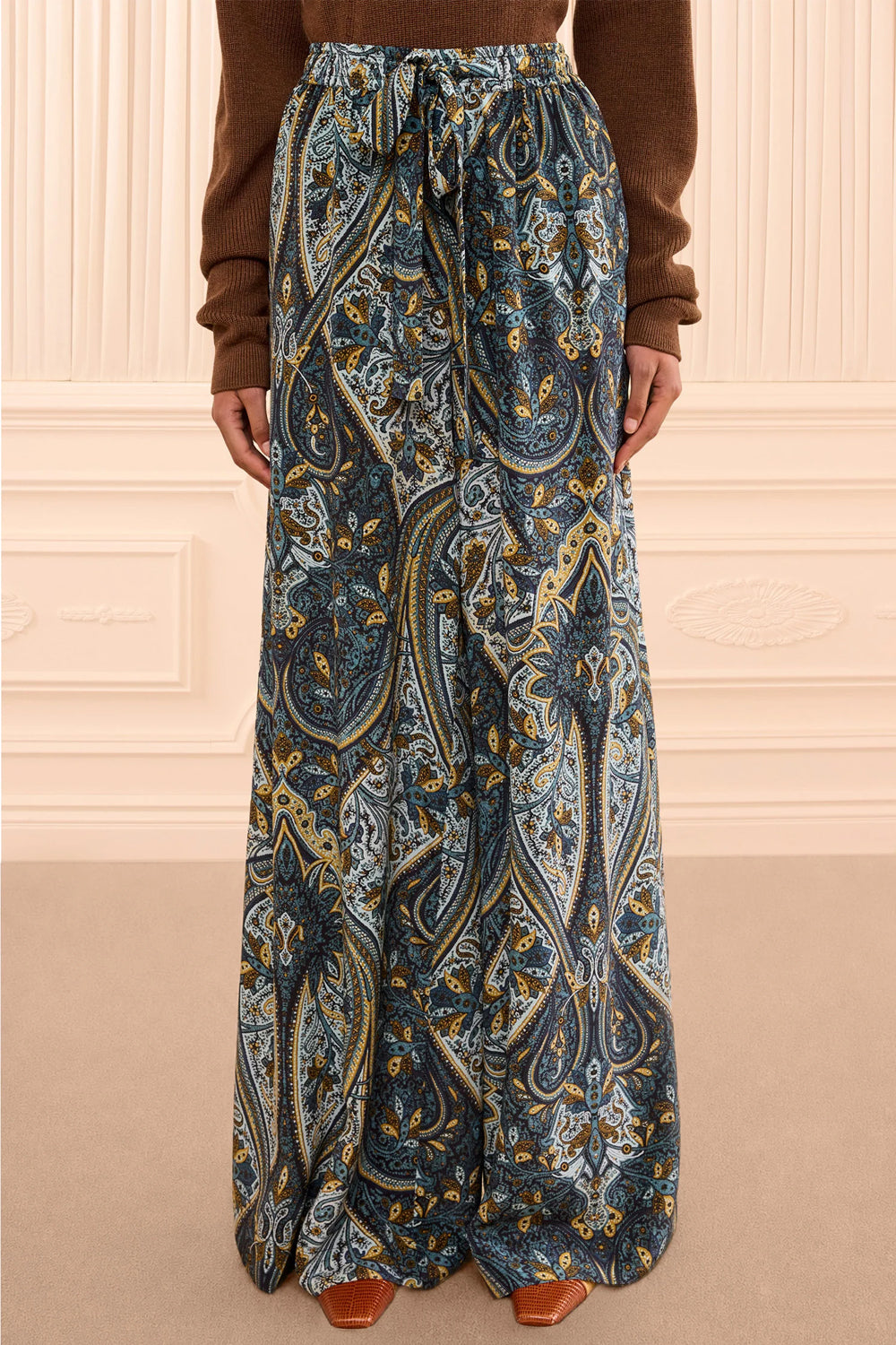 Sawyer Wide Leg Silk Pant in Prussian