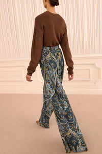 Sawyer Wide Leg Silk Pant in Prussian