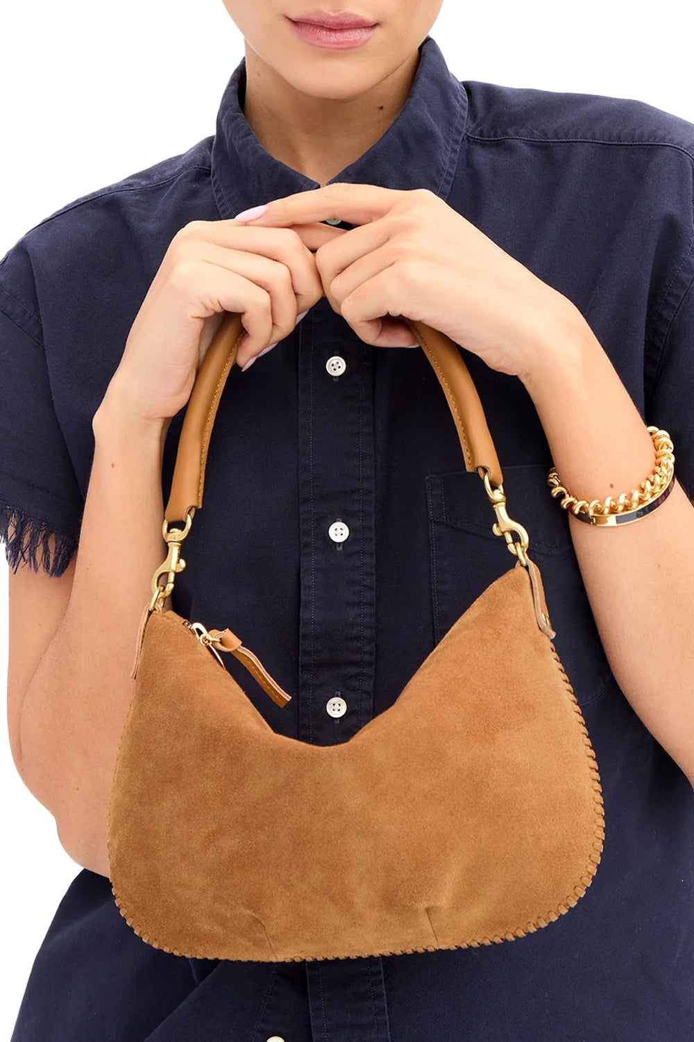 Petite Moyen in Caramel Suede w/ Whipstitch