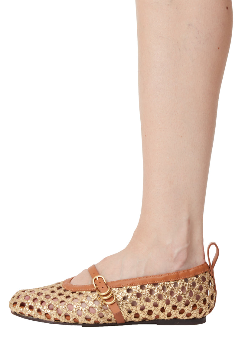 Spire Woven Faux Leather Mary Jane Shoes in Golden Woven