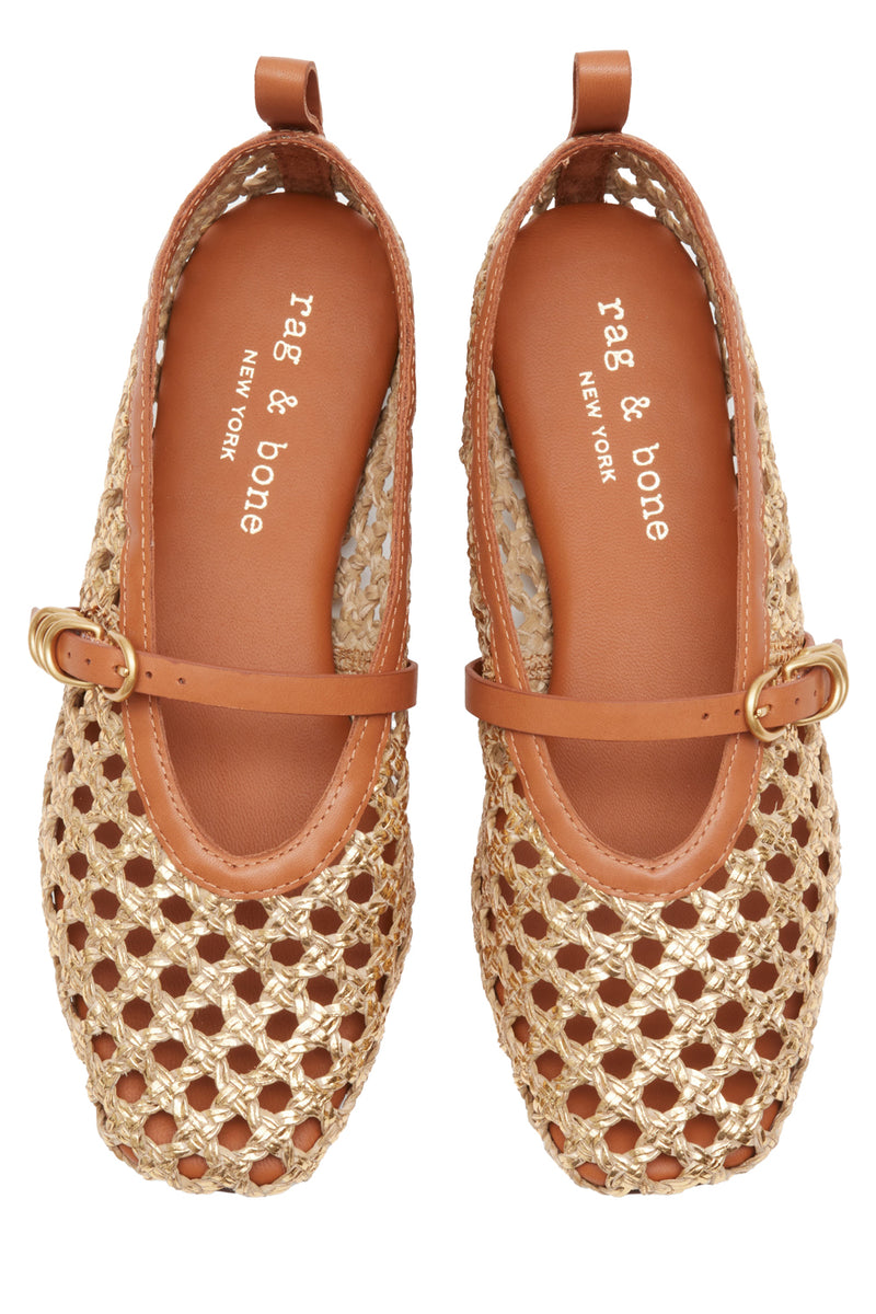 Spire Woven Faux Leather Mary Jane Shoes in Golden Woven