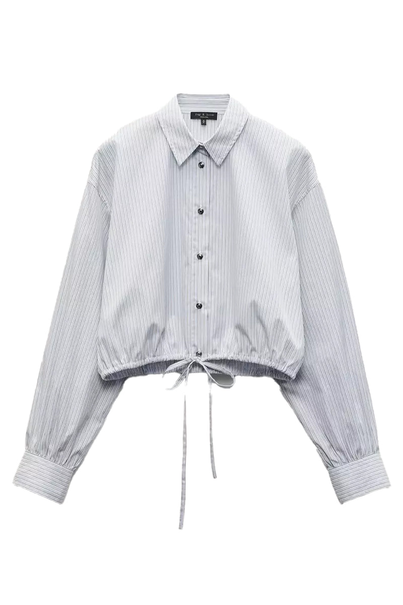 Georgie Striped Cotton Poplin Shirt in Fog Stripe