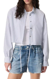 Georgie Striped Cotton Poplin Shirt in Fog Stripe