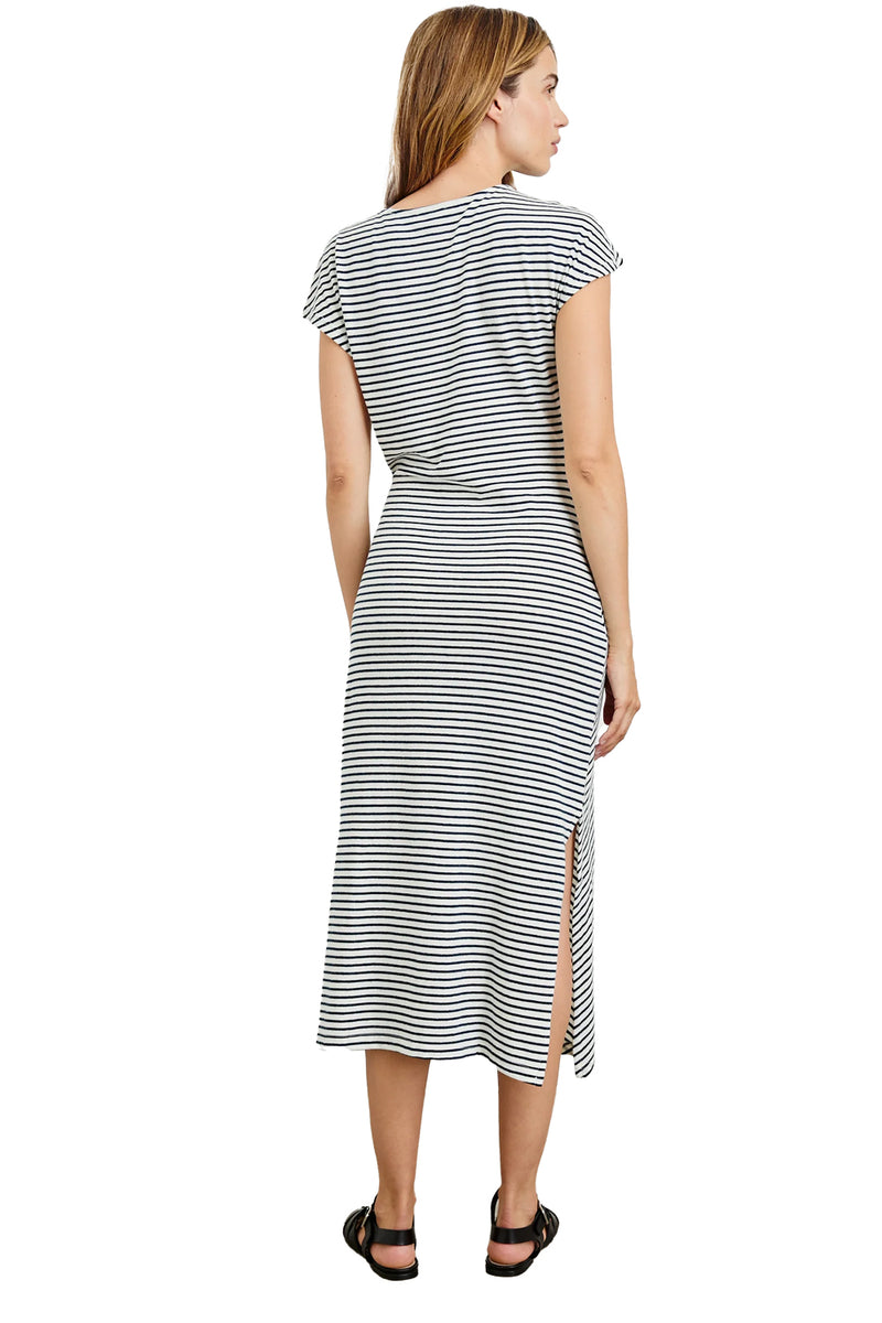 Selah Dress in Ivory Navy Micro Stripe