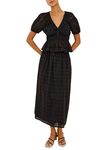 Dax Skirt in Black Grid Embroidery
