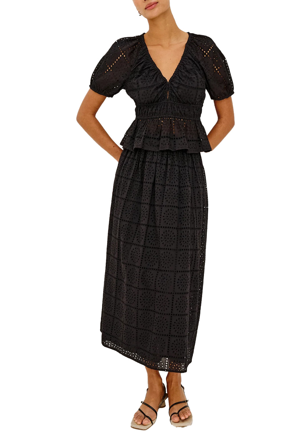 Dax Skirt in Black Grid Embroidery