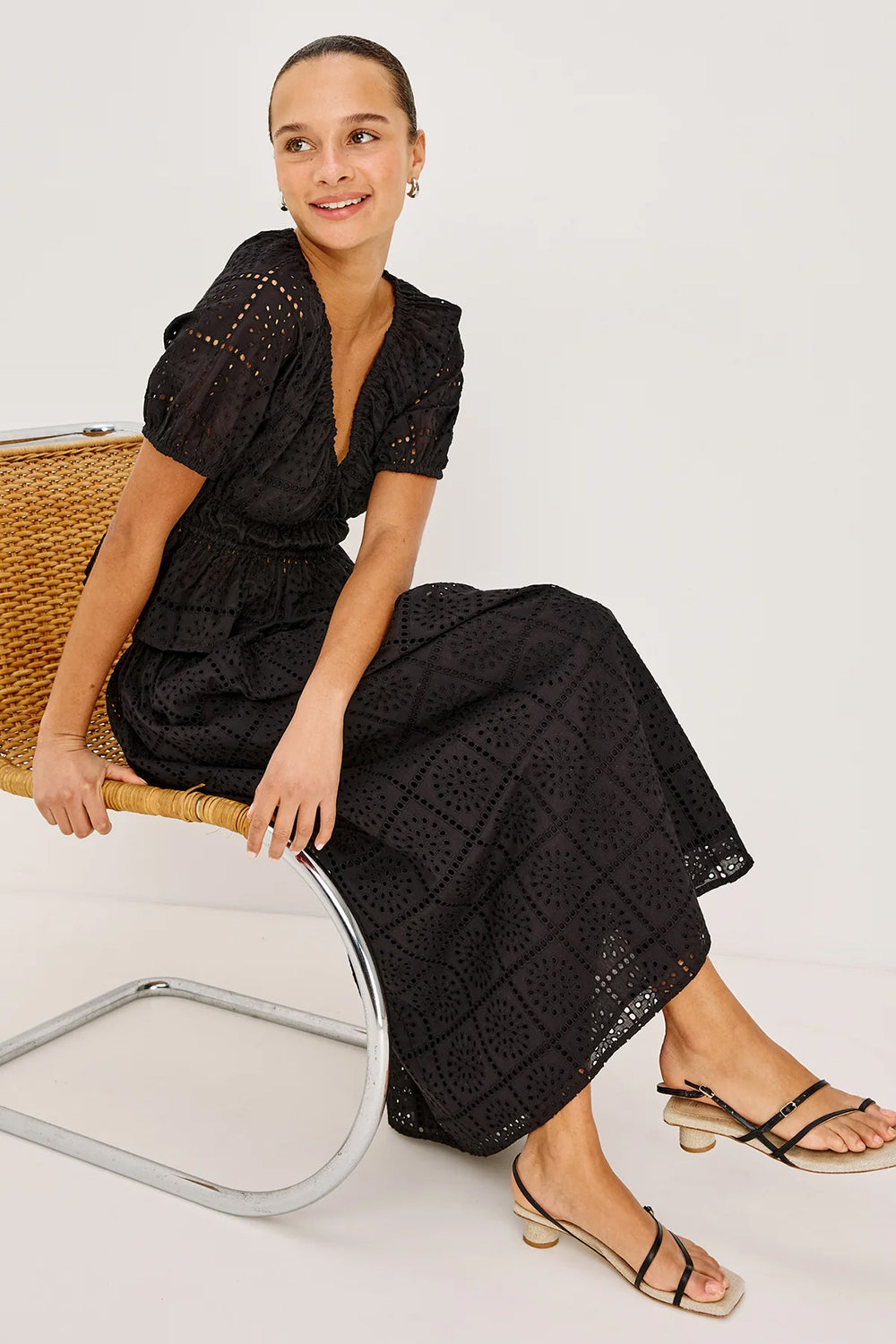 Dax Skirt in Black Grid Embroidery