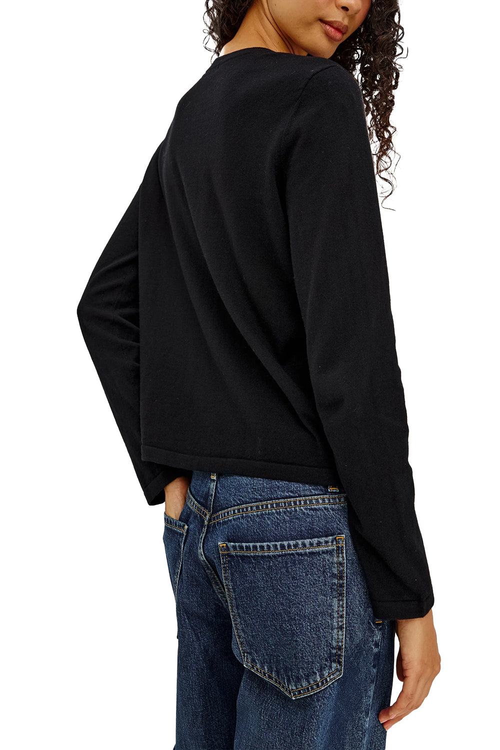 Cotton Cashmere Long Sleeve Tee in Black