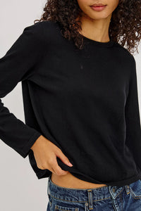 Cotton Cashmere Long Sleeve Tee in Black
