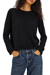 Cotton Cashmere Long Sleeve Tee in Black