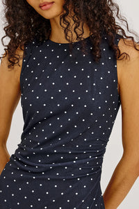 Daija Dress in Navy Polka Dots
