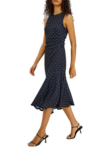 Daija Dress in Navy Polka Dots