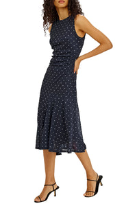 Daija Dress in Navy Polka Dots