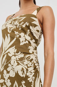 Damaris Dress in Olive Tropic