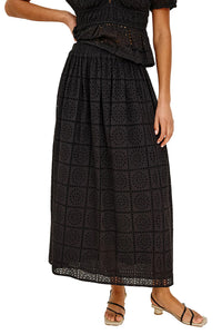 Dax Skirt in Black Grid Embroidery