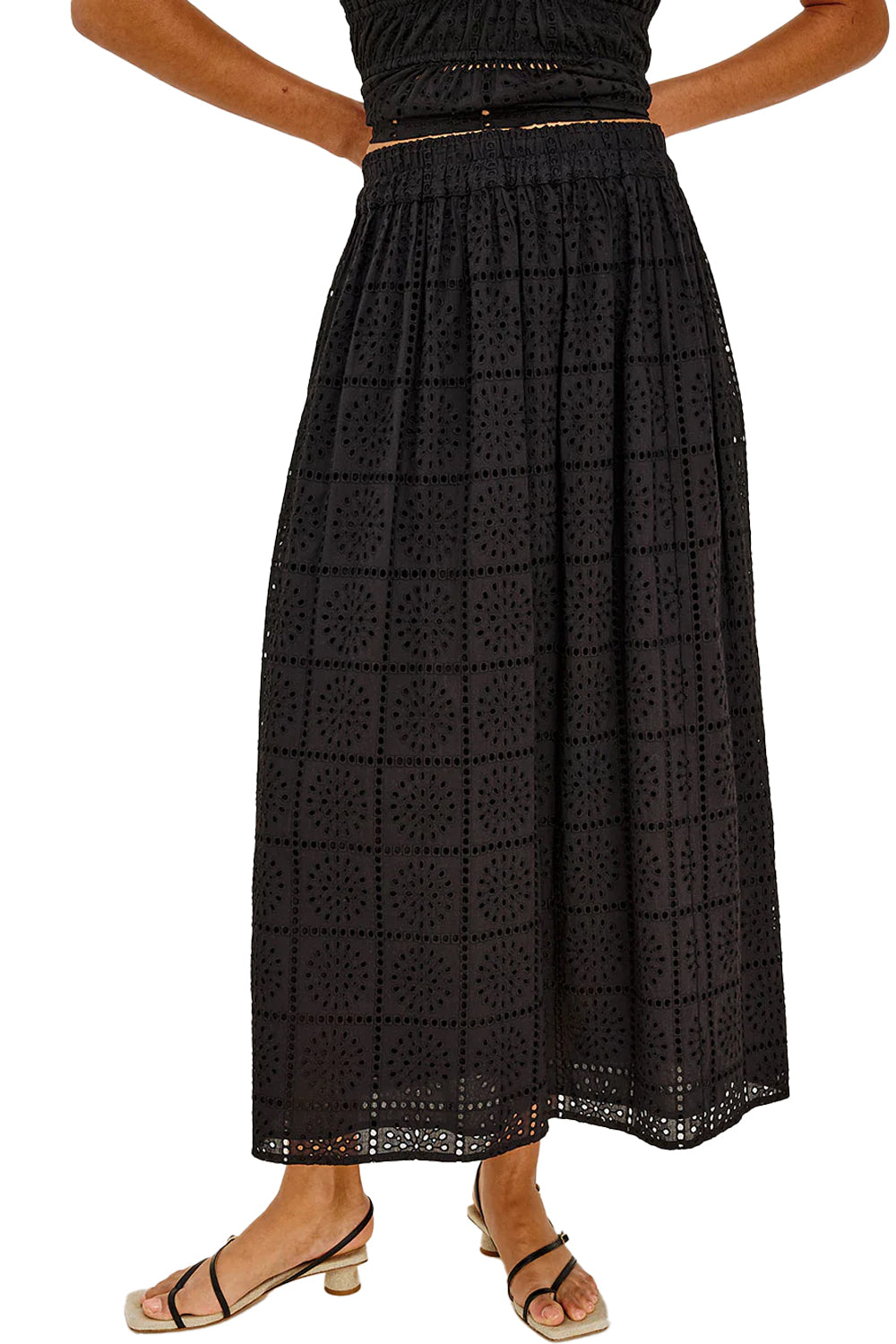 Dax Skirt in Black Grid Embroidery