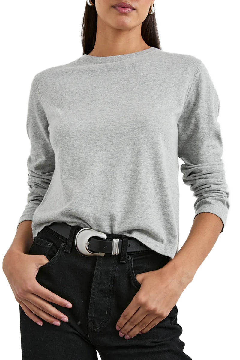 Cotton Cashmere Long Sleeve Tee in Heather Grey