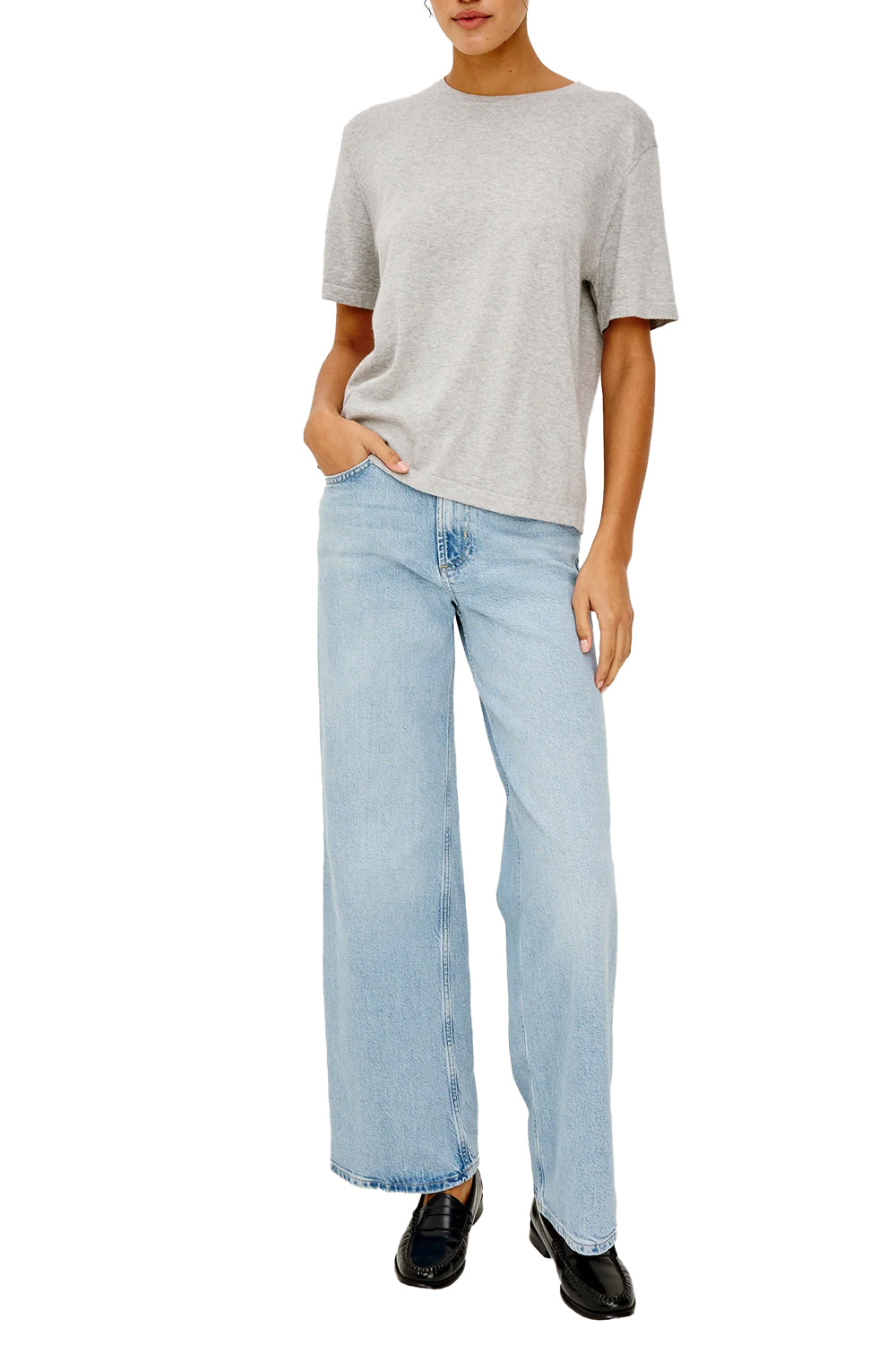 Cotton Cashmere Short Sleeve Tee in Heather Grey