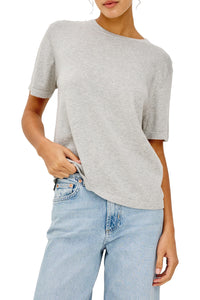 Cotton Cashmere Short Sleeve Tee in Heather Grey